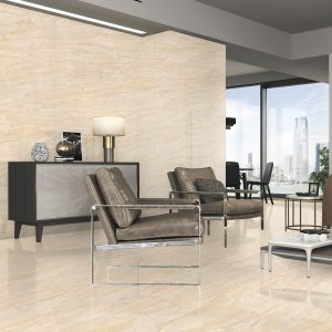 Commercial lobby with large format porcelain tile installation